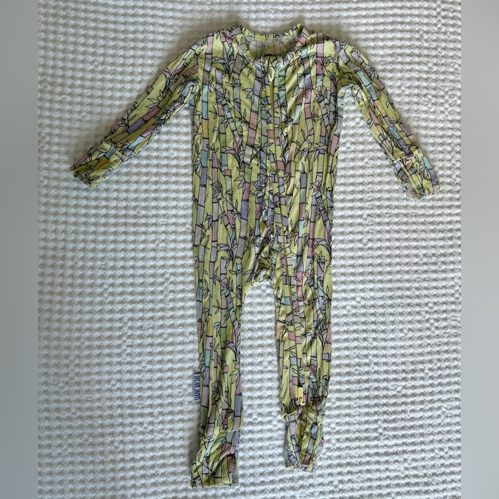 Dream Jamms (Dreamiere) Bamboo Print 2-Way Pastel Nature Print Zip Romper: 0-3M